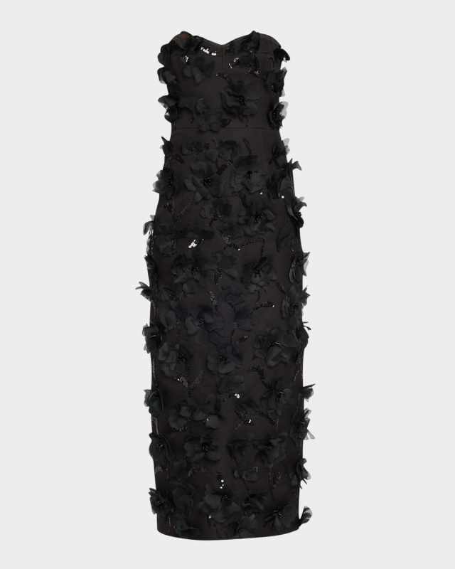 Floral Hand Embellished Strapless Sheath Dress